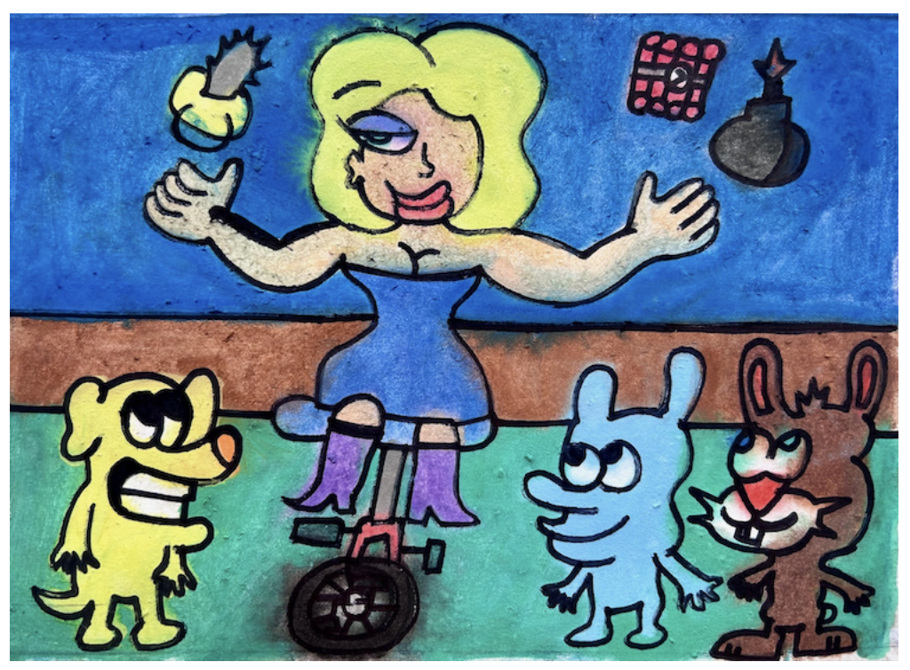 "Ms Ma’am Juggling Cartoon Weapons"